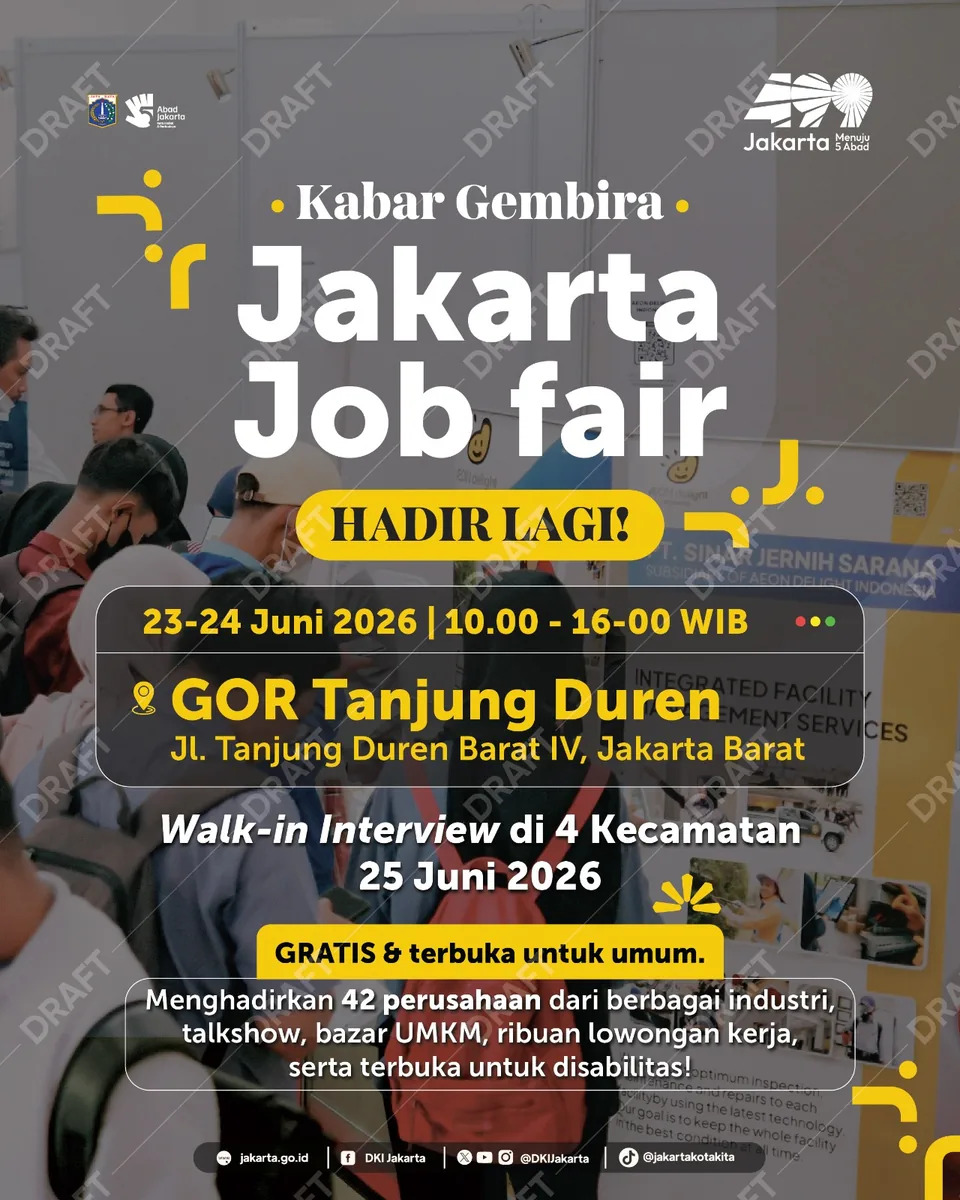 Job Fair Provinsi Sumatera Utara 2026 (Suku Dinas TKTE Wilayah Provinsi Sumatera Utara Barat) : 23-24 Juni 2026